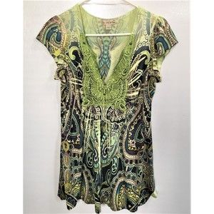 Live and Let Live Green Paisley Short Sleeve Women's SZ Small Top